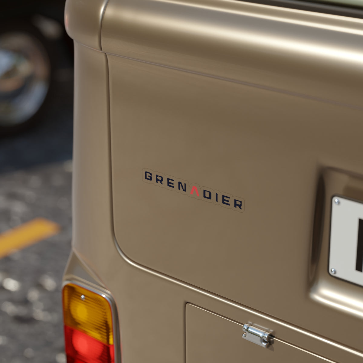 Die-cut sticker: navy GRENADIER wordmark with red Λ – view 2