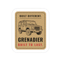Kraft-paper patch style sticker with GRENADIER and BUILT DIFFERENT