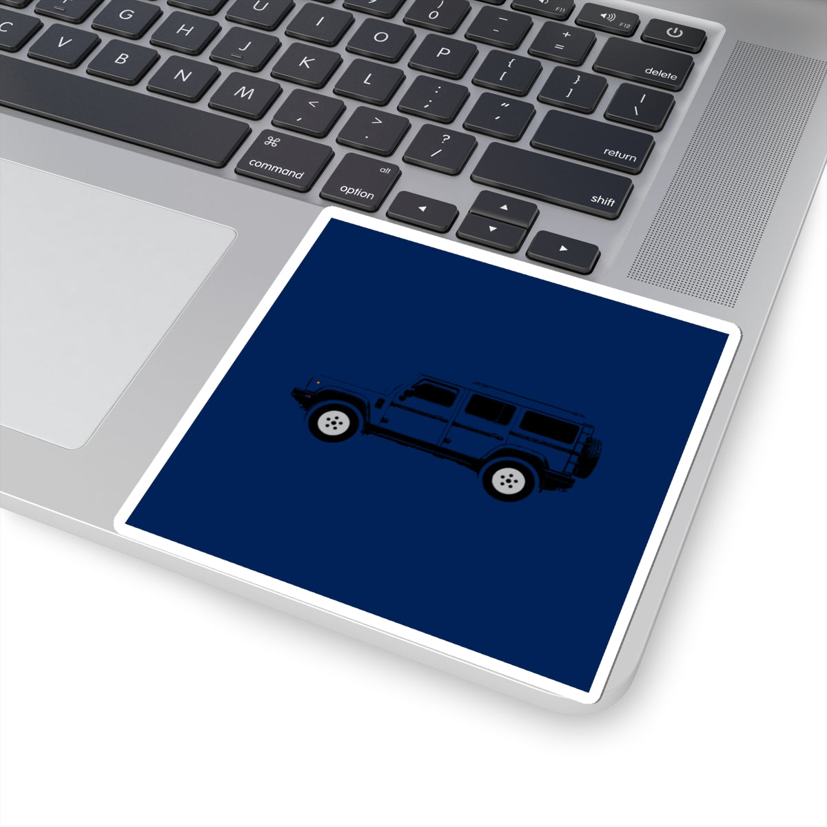Kiss-cut sticker: Britannia Blue boxy 4x4 side profile on a solid colour square – view 5