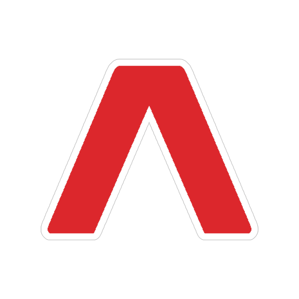 Large red Λ (lambda) die-cut sticker with white border