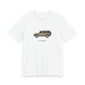Tee: Magic Mushroom boxy 4x4 in side profile on white field, "Pub to peak." lettering under the truck, White