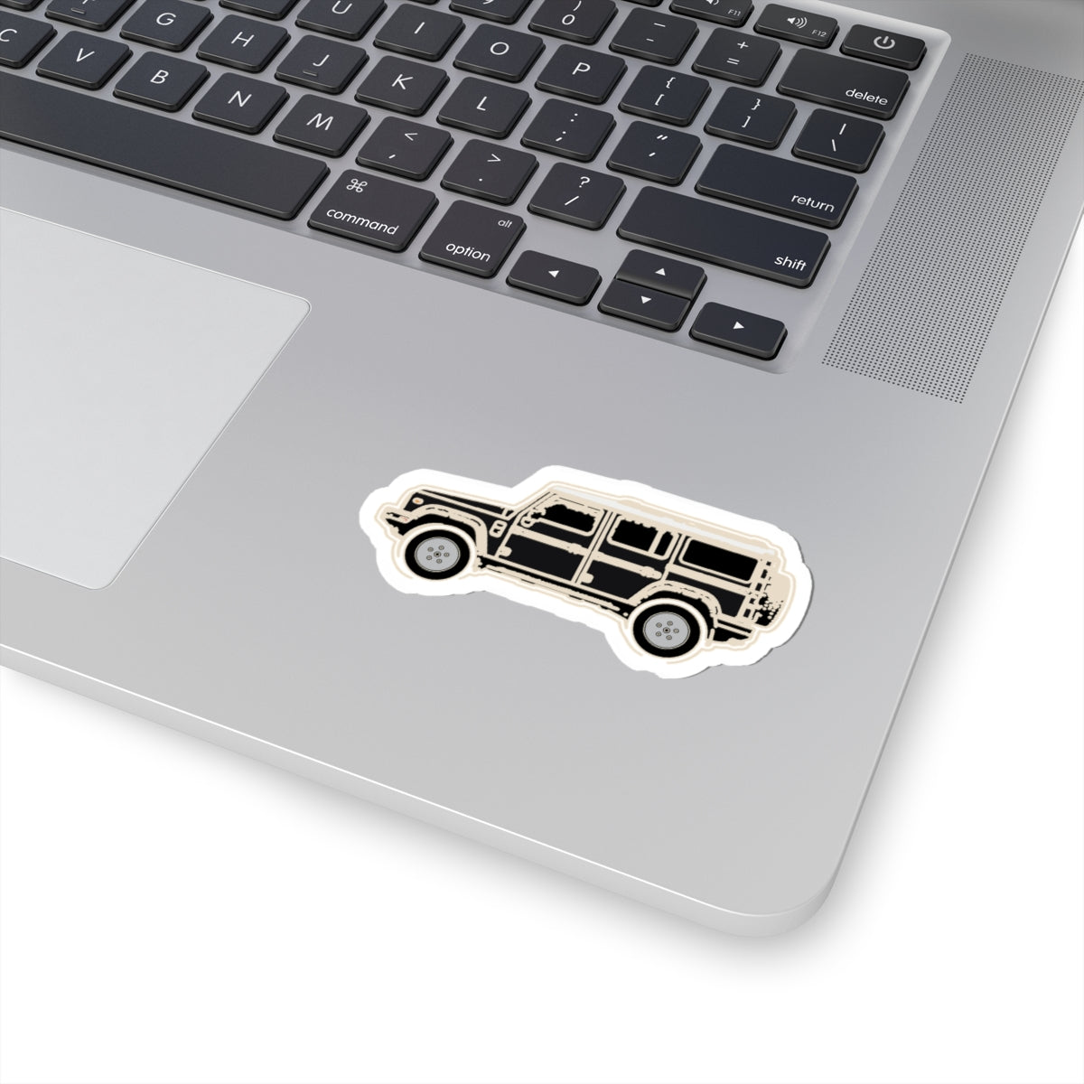 Kiss-cut sticker: Inky Black boxy 4x4 side profile with a white roof – view 5