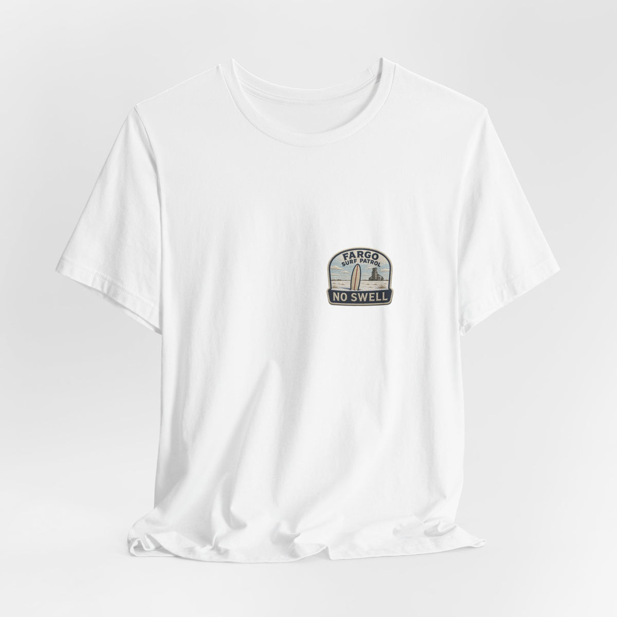 Tee with left-chest Fargo Surf Patrol fake rescue patch – view 7