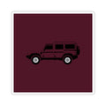 Kiss-cut sticker: Queen's Red boxy 4x4 side profile on a solid colour square