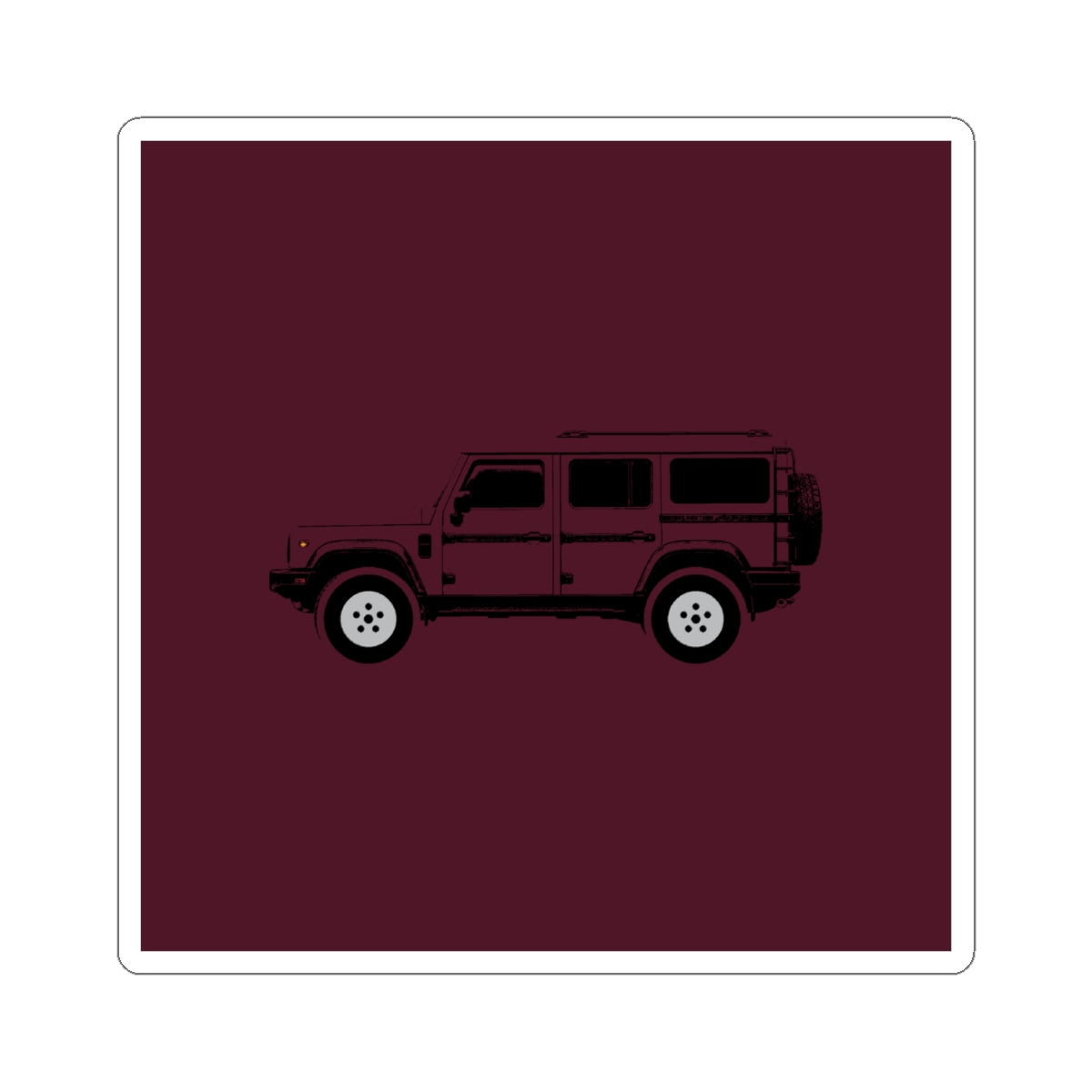 Kiss-cut sticker: Queen's Red boxy 4x4 side profile on a solid colour square