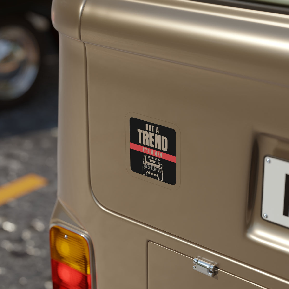 Not a Trend / It's a 4x4 die-cut sticker: NOT A TREND lettering, a red IT'S A 4X4 banner and a line-art front view of a boxy 4x4 – view 6
