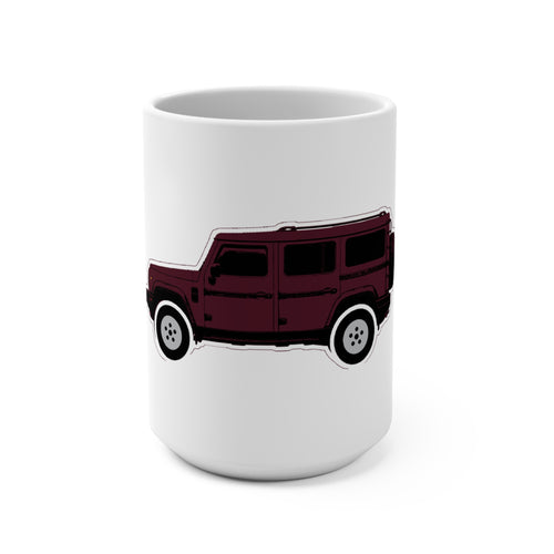 15 oz Mug with Queen's Red boxy 4x4 side-profile line art