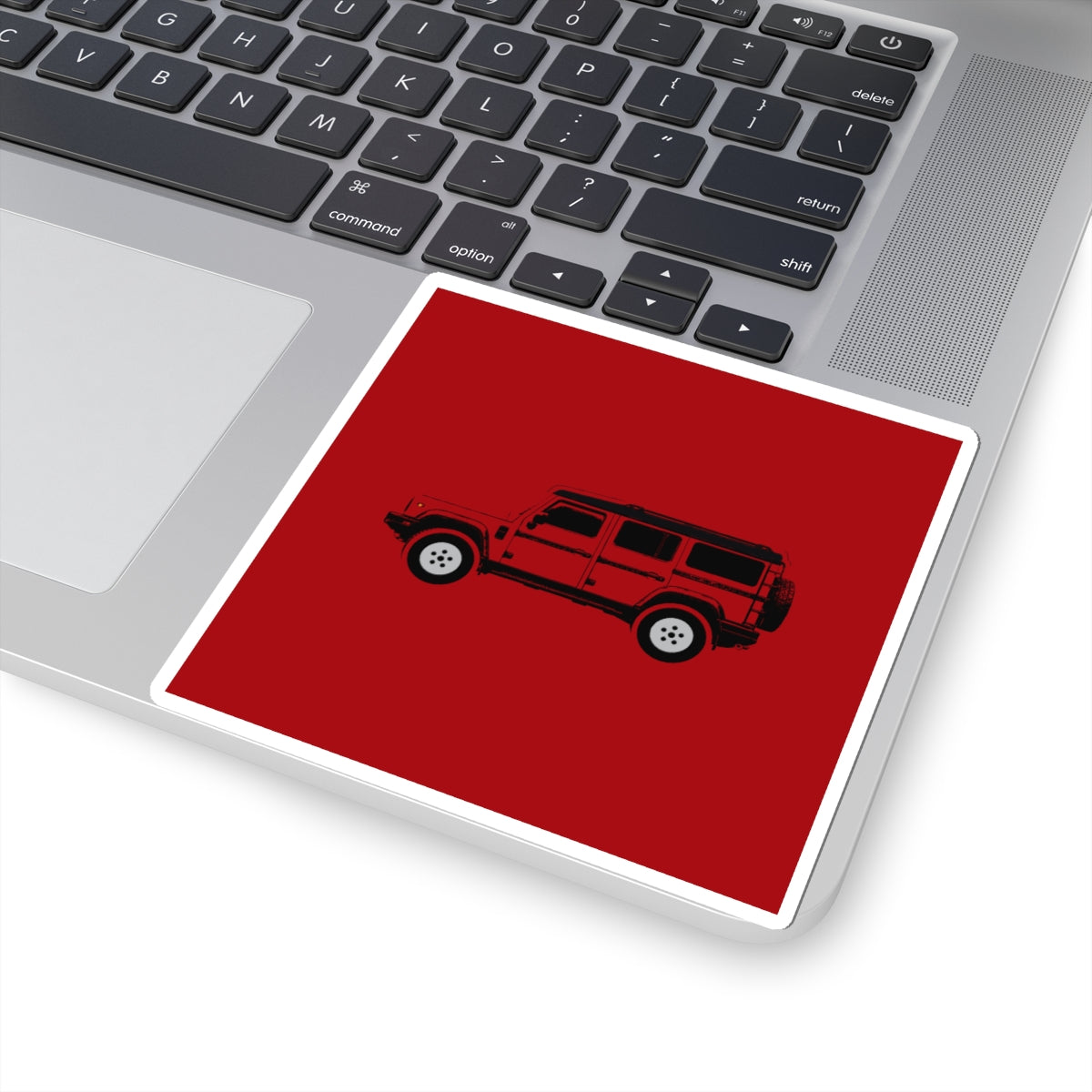 Kiss-cut sticker: Devil Red boxy 4x4 side profile with an inky black roof – view 5