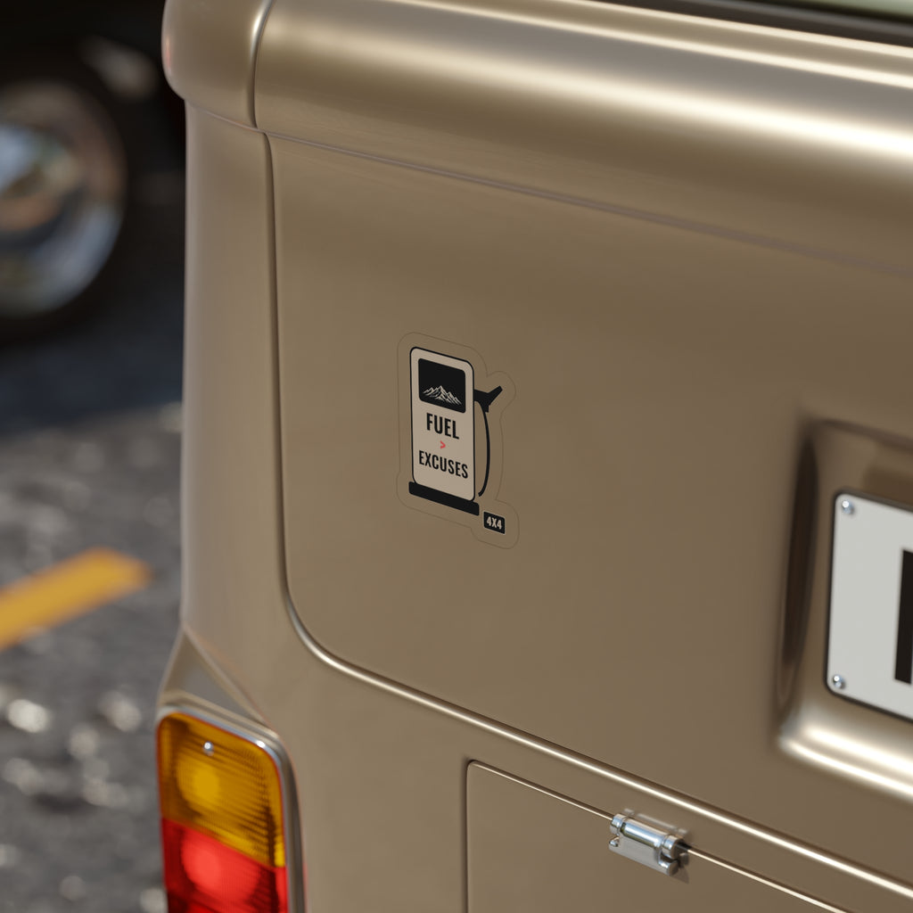Fuel > Excuses gas pump die-cut sticker with red accent – view 2