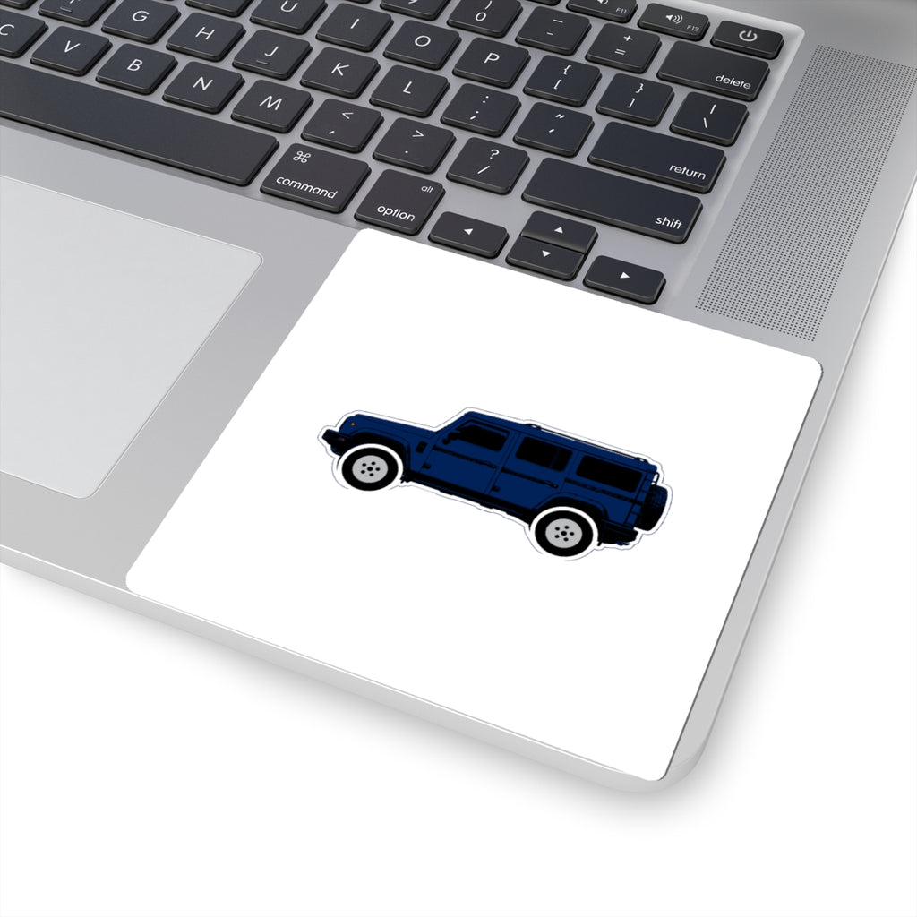 Kiss-cut sticker: Britannia Blue boxy 4x4 side profile on a white field – view 5