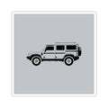 Kiss-cut sticker: Sterling Silver boxy 4x4 side profile on a solid colour square