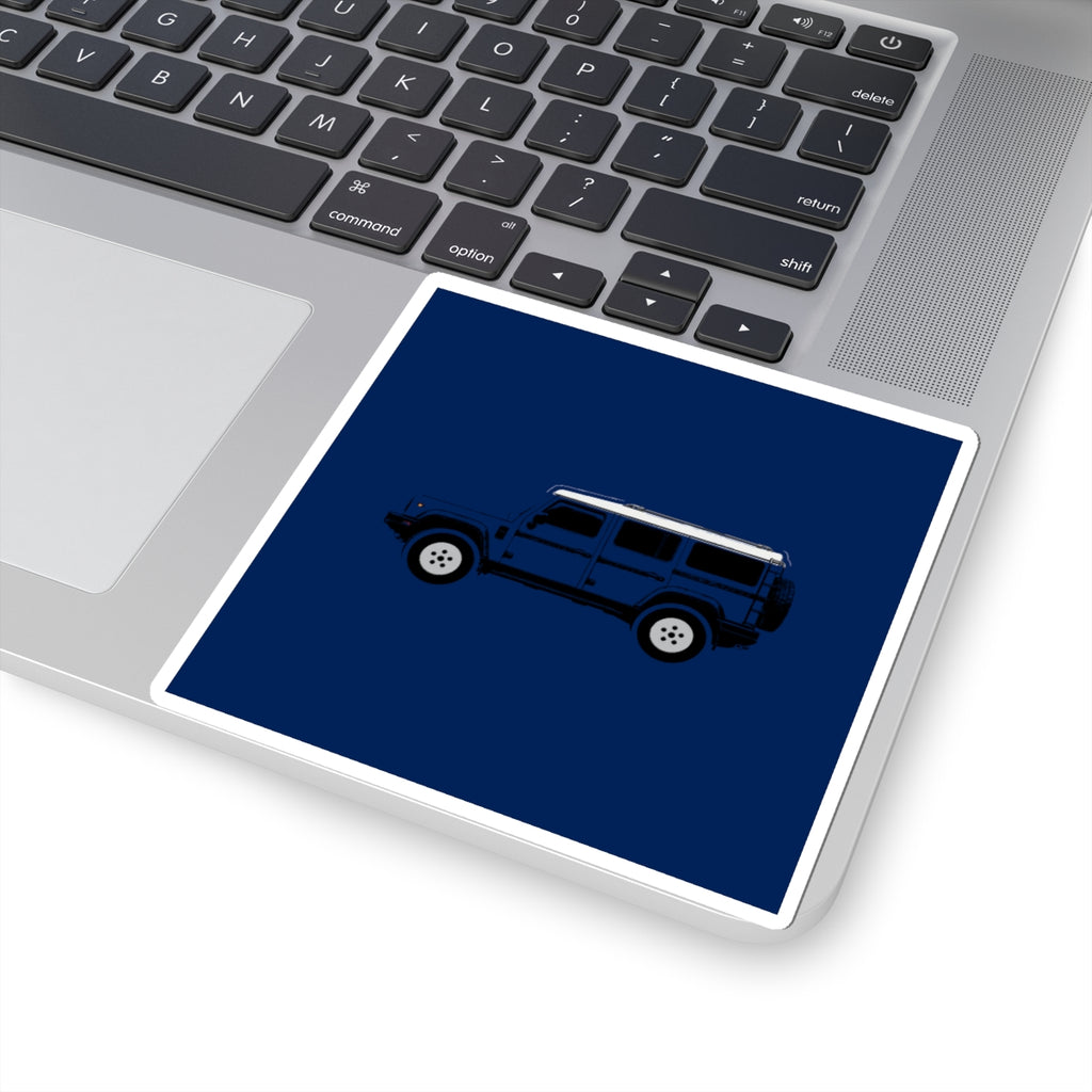 Kiss-cut sticker: Britannia Blue boxy 4x4 side profile with a white roof – view 5