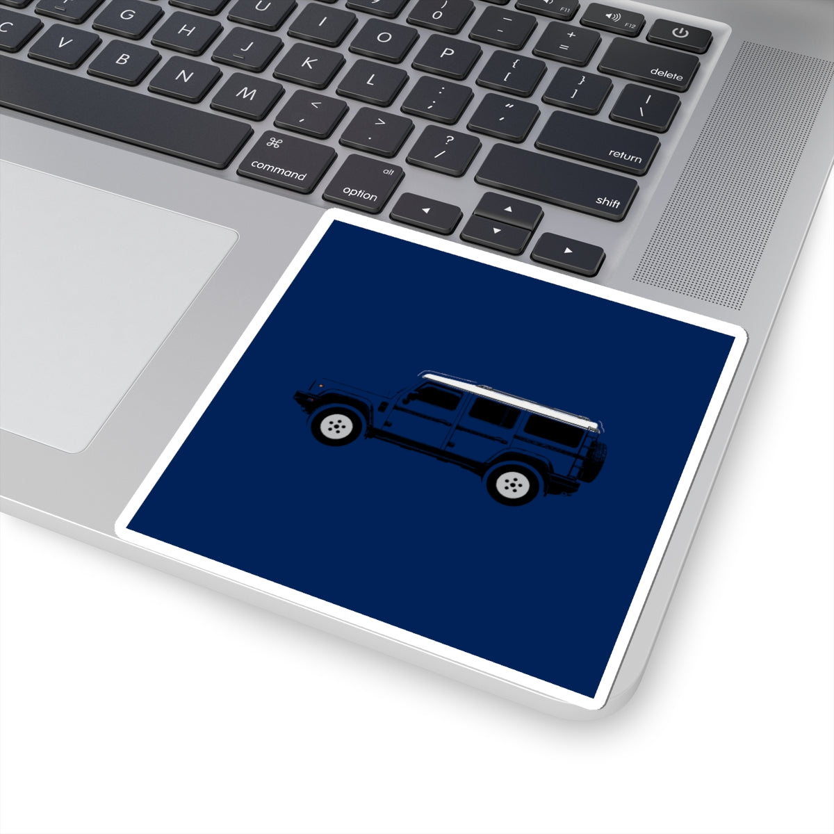 Kiss-cut sticker: Britannia Blue boxy 4x4 side profile with a white roof – view 5