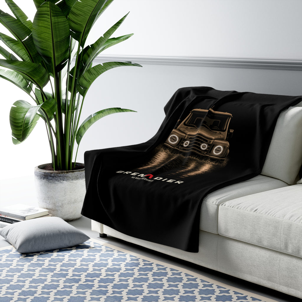 Night Wade sherpa blanket: boxy 4x4 wading black water at night, NO ROAD REQUIRED lettering – view 3