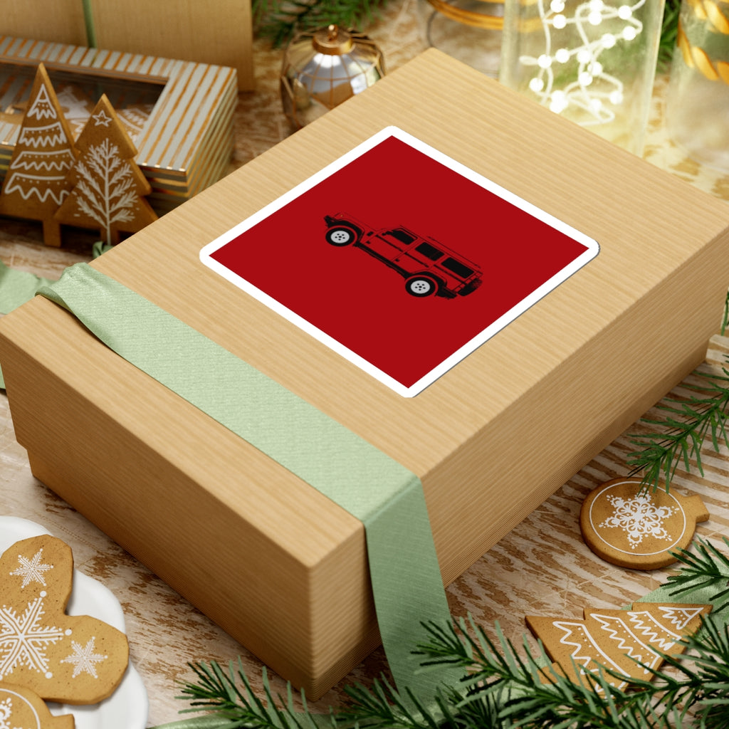 Kiss-cut sticker: Devil Red boxy 4x4 side profile on a solid colour square – view 6