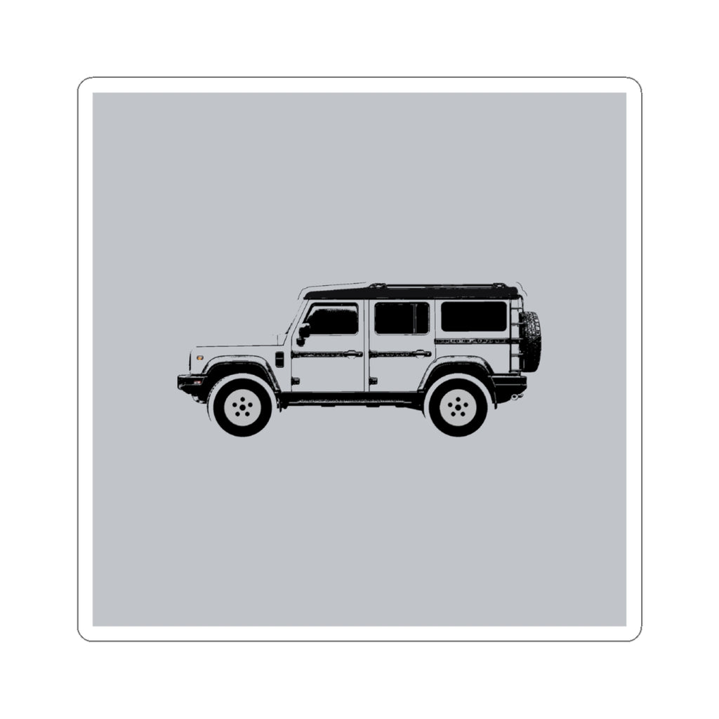 Kiss-cut sticker: Sterling Silver boxy 4x4 side profile with an inky black roof