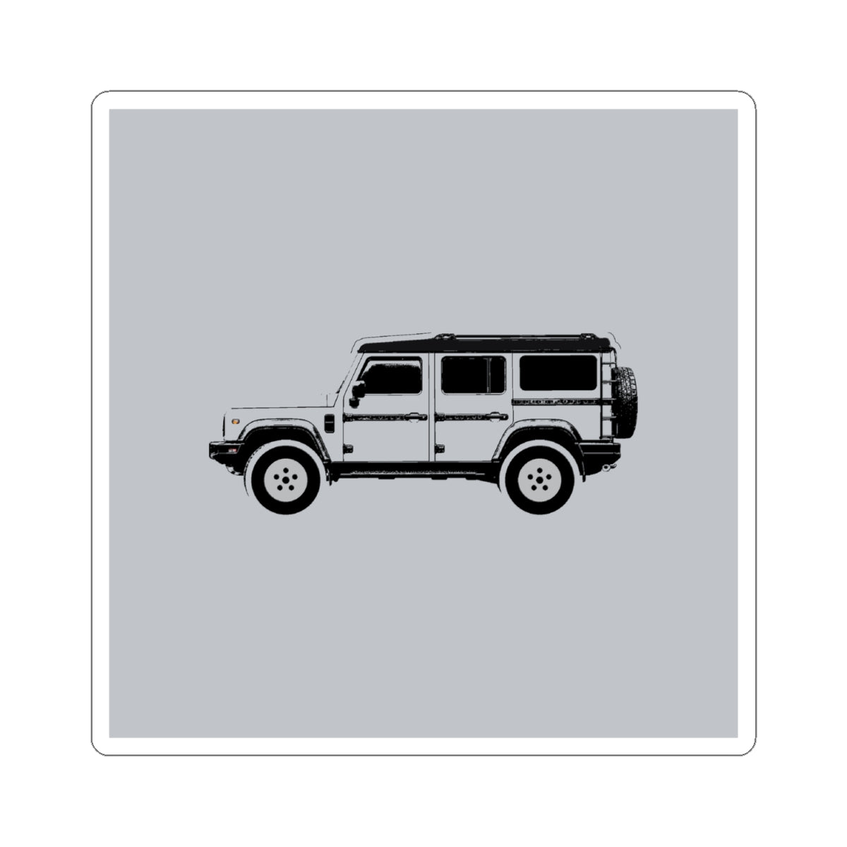 Kiss-cut sticker: Sterling Silver boxy 4x4 side profile with an inky black roof