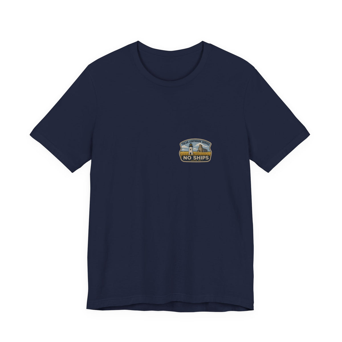 Tee with left-chest Tulsa Lighthouse Service fake rescue patch, Navy
