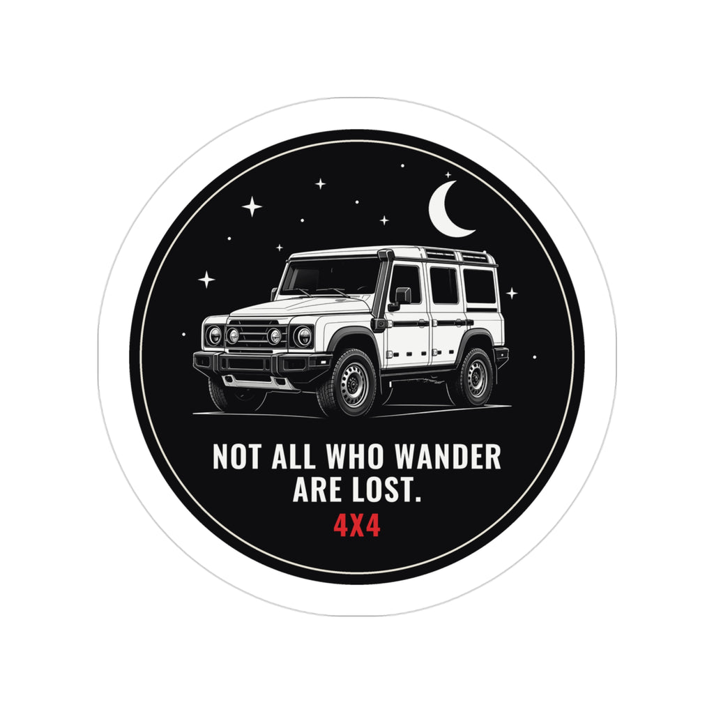 Round night sky die-cut sticker with boxy 4x4, moon and stars