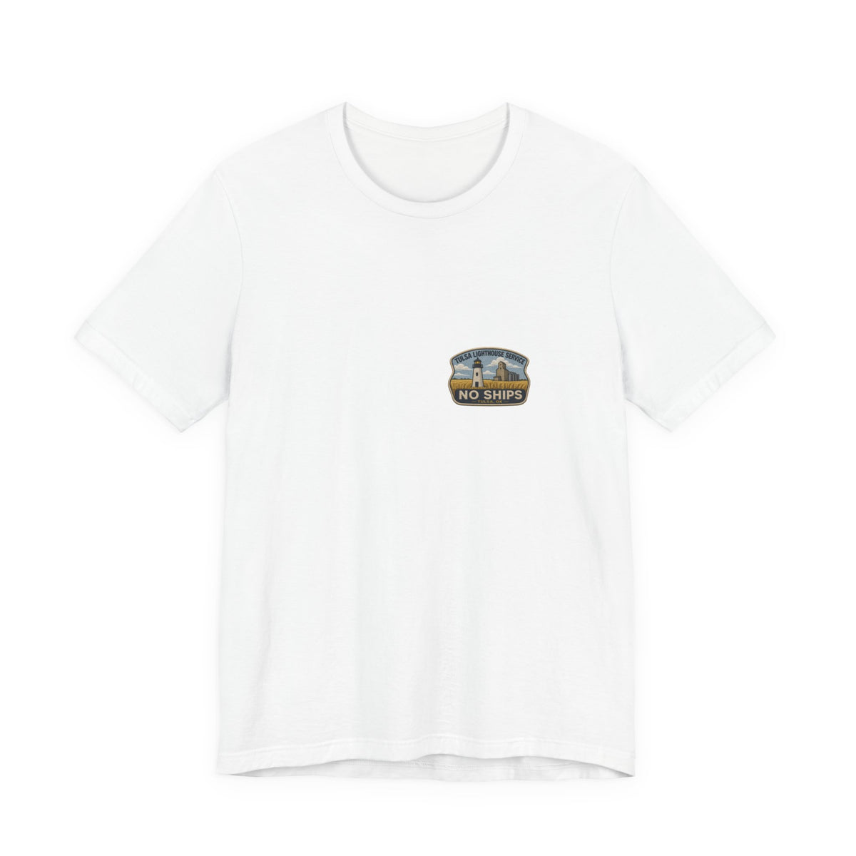 Tee with left-chest Tulsa Lighthouse Service fake rescue patch, White