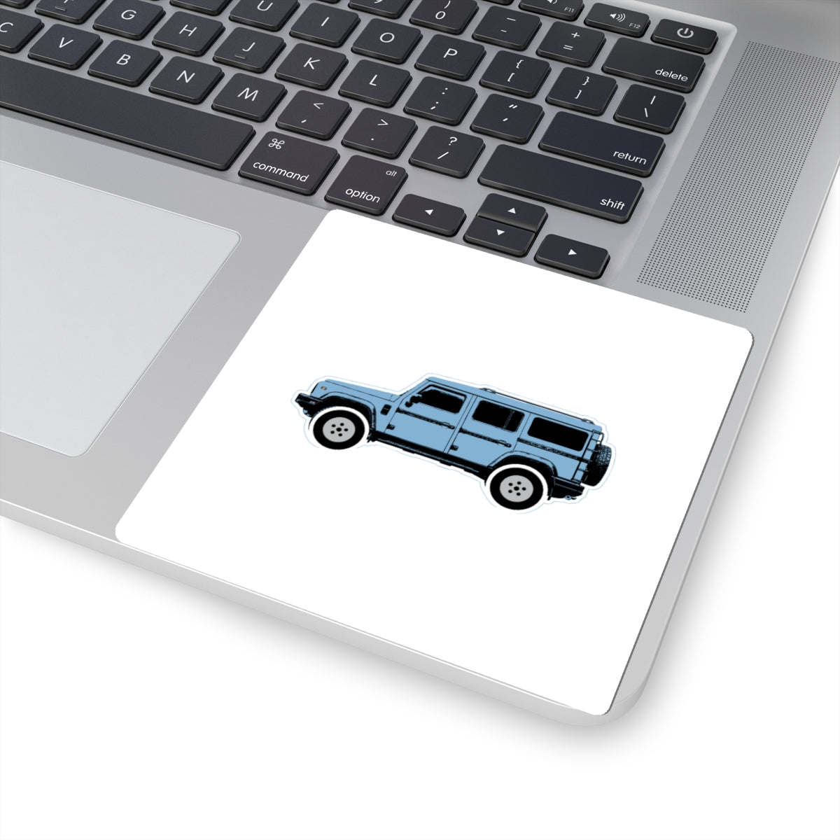 Kiss-cut sticker: Eldoret Blue boxy 4x4 side profile on a white field – view 5