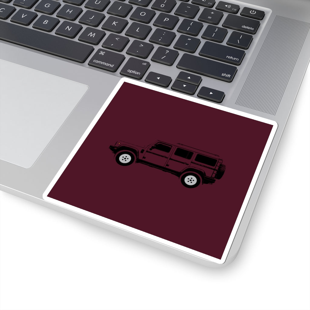 Kiss-cut sticker: Queen's Red boxy 4x4 side profile on a solid colour square – view 5