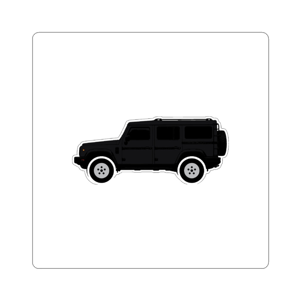 Kiss-cut sticker: Inky Black boxy 4x4 side profile on a white field
