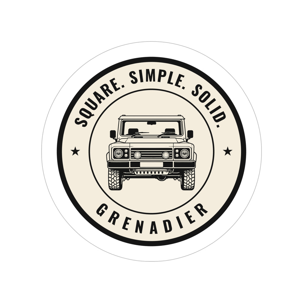 Die-cut sticker: GRENADIER with SQUARE. SIMPLE. SOLID. tagline