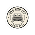 Die-cut sticker: GRENADIER with SQUARE. SIMPLE. SOLID. tagline