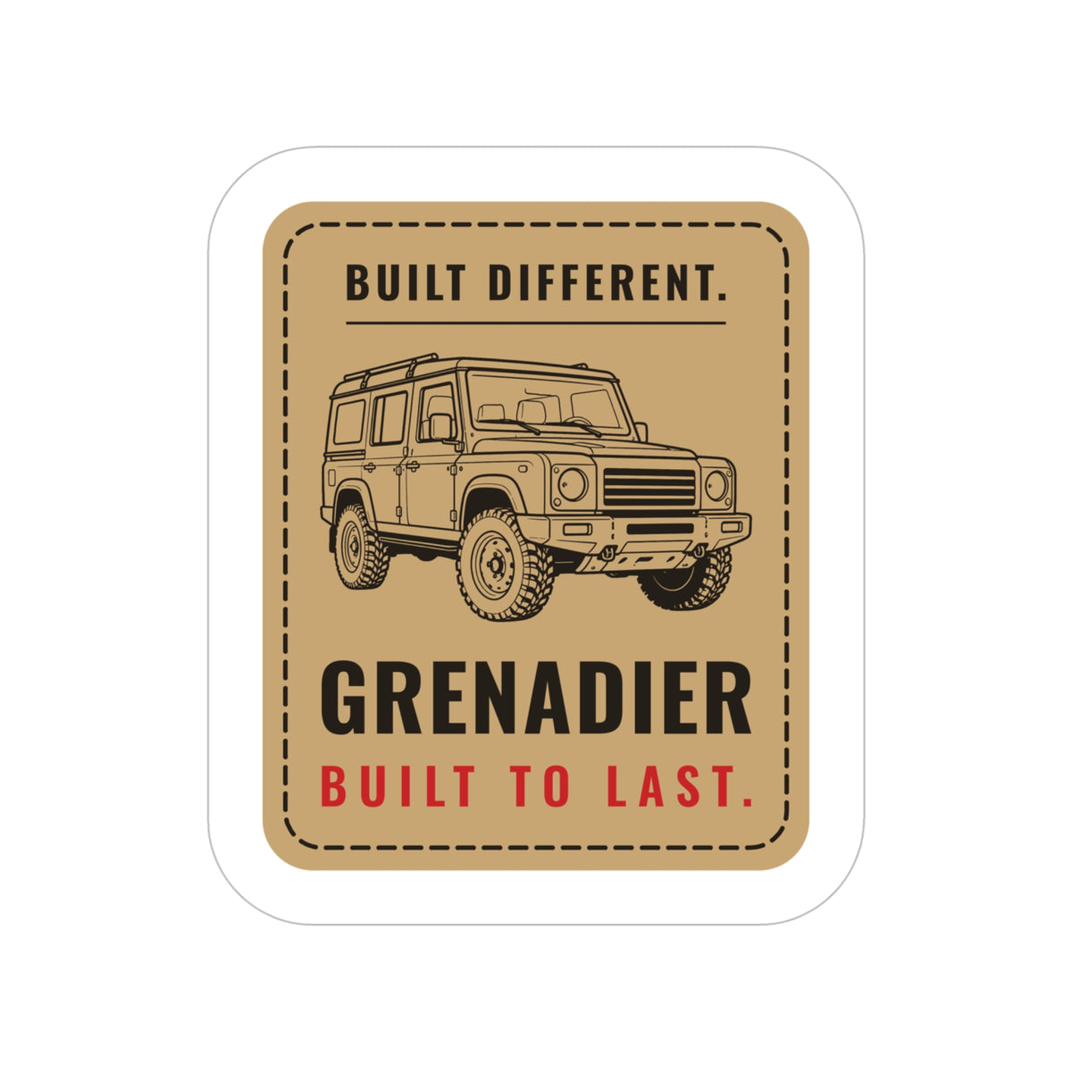 Kraft-paper patch style sticker with GRENADIER and BUILT DIFFERENT – view 2