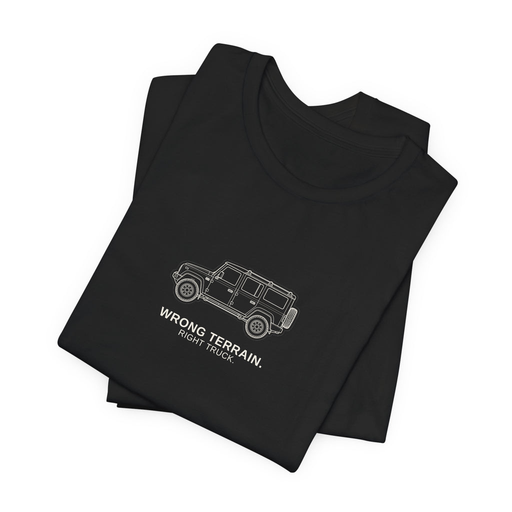 Tee with full-chest boxy 4x4 and WRONG TERRAIN. RIGHT TRUCK. lettering – view 9