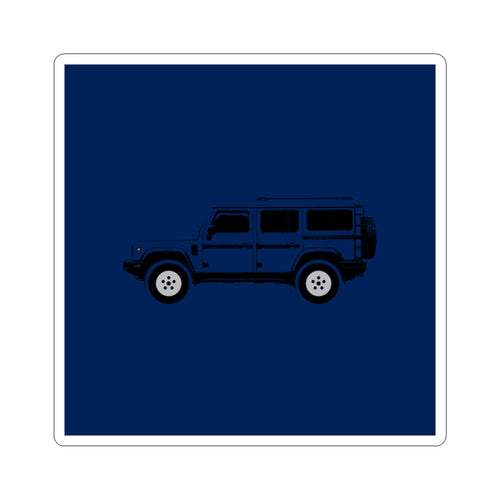 Kiss-cut sticker: Britannia Blue boxy 4x4 side profile on a solid colour square – view 2