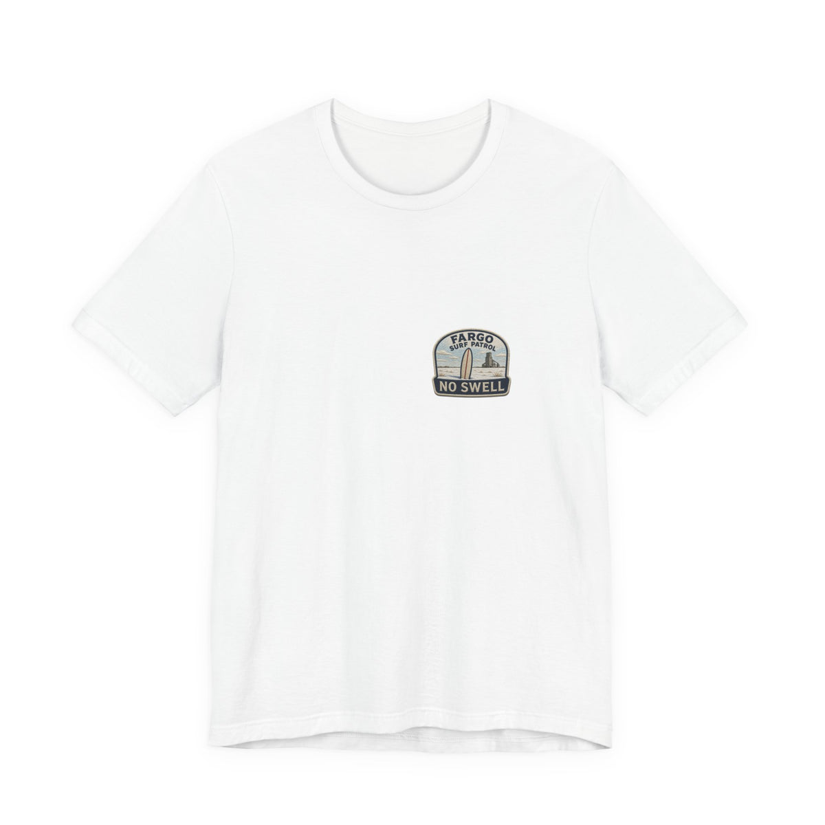Tee with left-chest Fargo Surf Patrol fake rescue patch, White