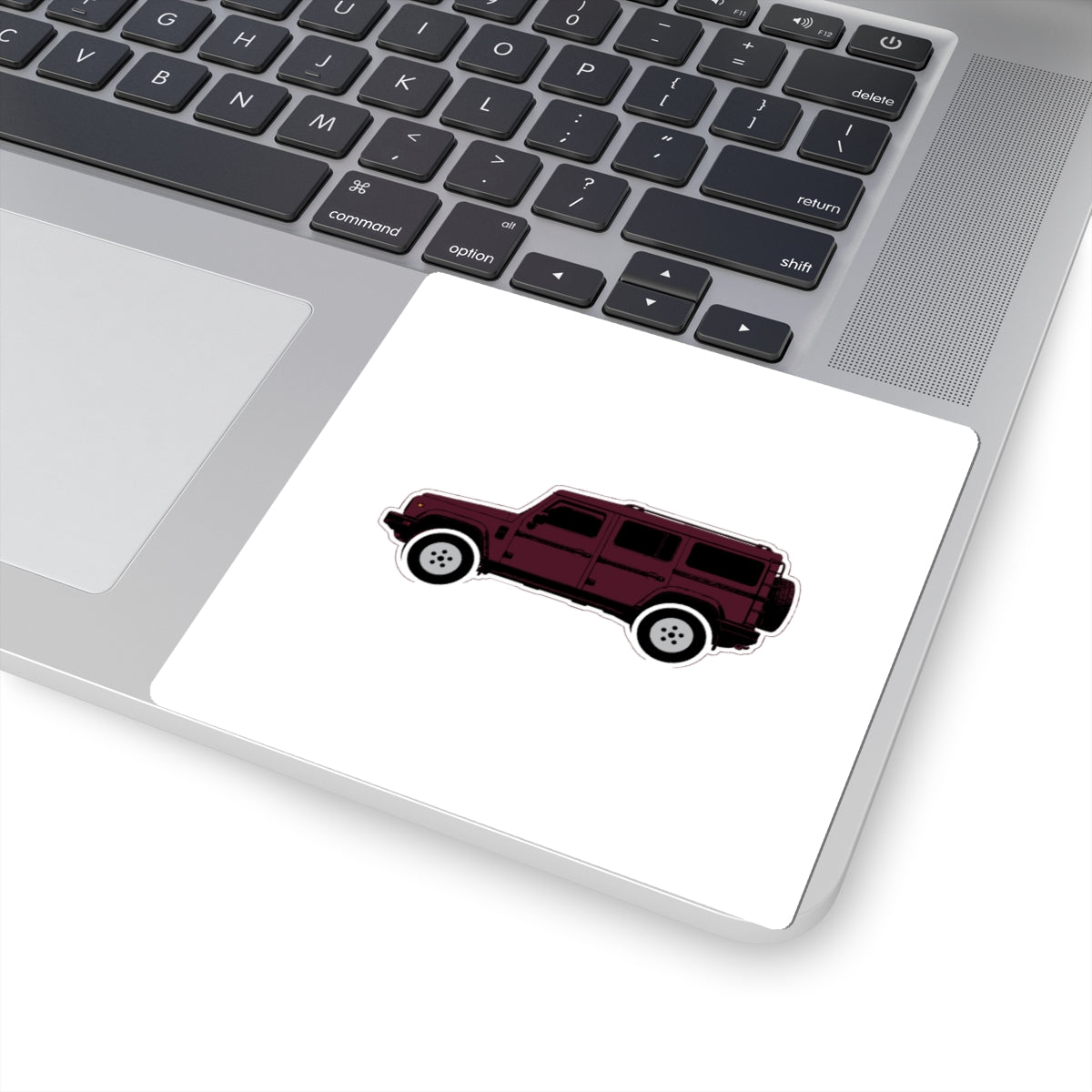 Kiss-cut sticker: Queen's Red boxy 4x4 side profile on a white field – view 5