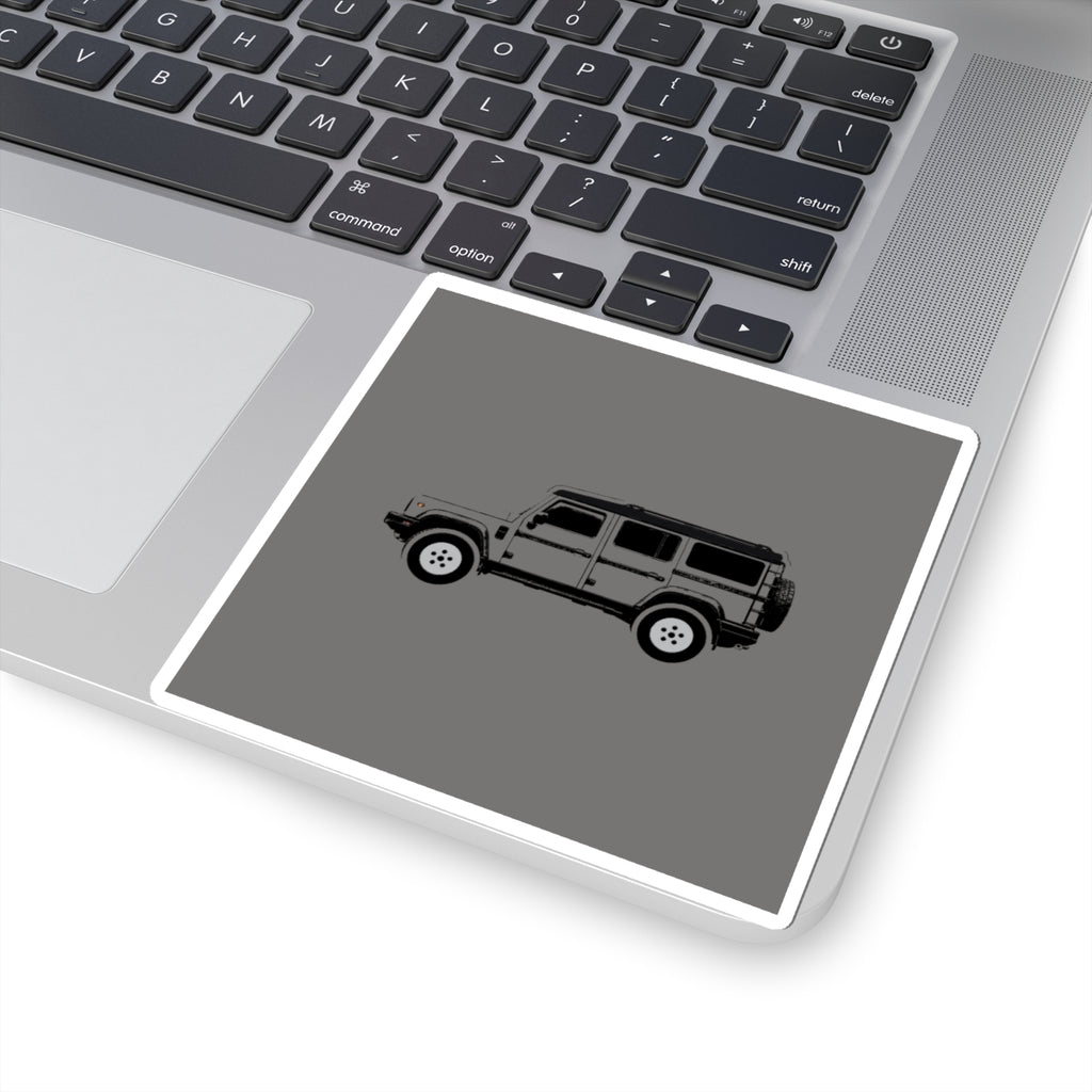 Kiss-cut sticker: Donny Grey boxy 4x4 side profile with an inky black roof – view 5