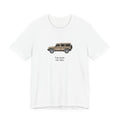 Tee: Magic Mushroom boxy 4x4 in side profile on white field, "Trail grade. Not valet." lettering under the truck, White