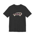 Dark grey heather tee: boxy 4x4 in side profile with Union Jack flag wrap, Dark Grey Heather