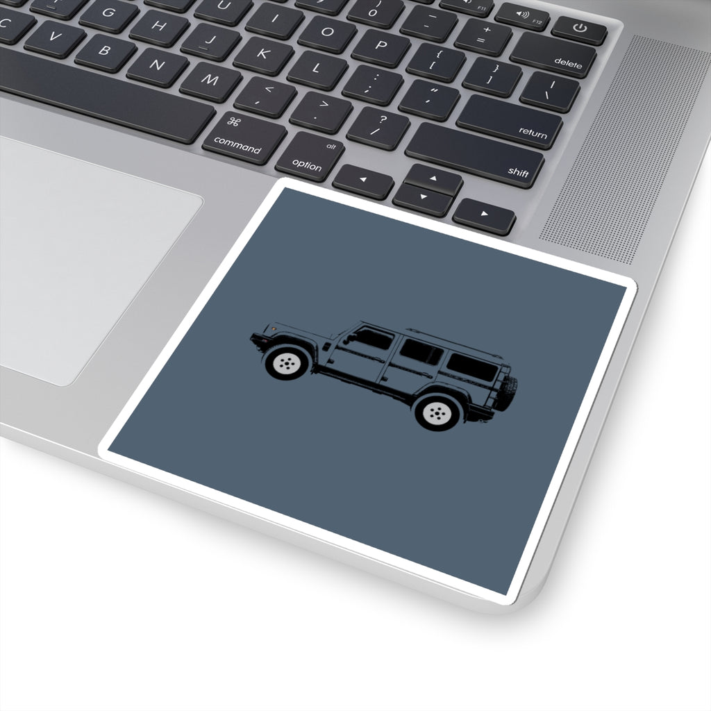 Kiss-cut sticker: Shale Blue boxy 4x4 side profile on a solid colour square – view 5