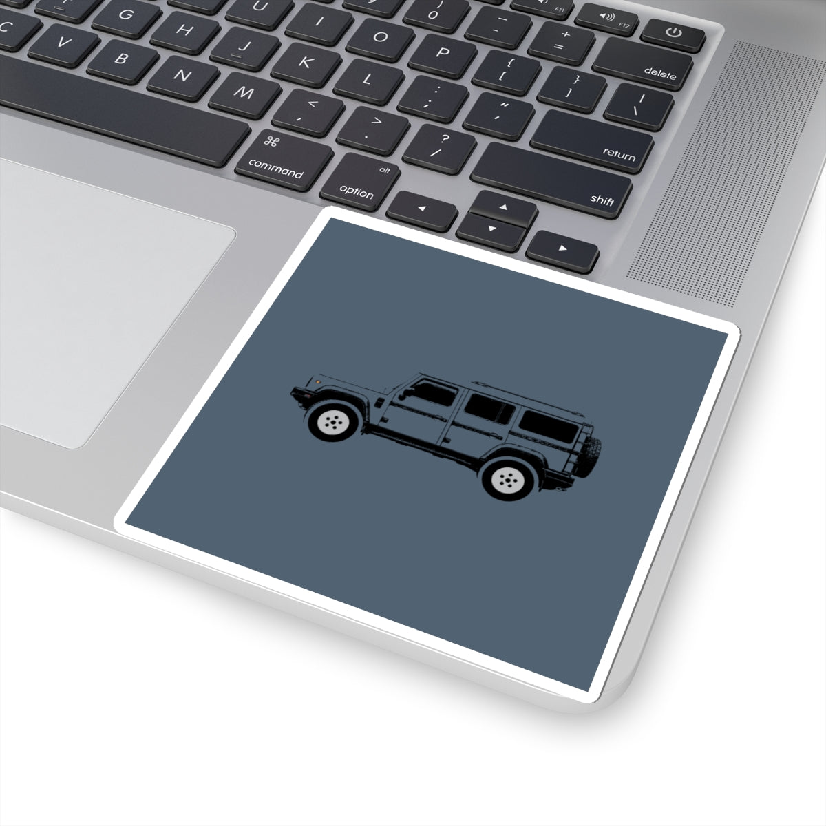 Kiss-cut sticker: Shale Blue boxy 4x4 side profile on a solid colour square – view 5