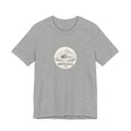 Tee with Kansas City Mountain Rescue round badge: helicopter over mountain line art, Athletic Heather