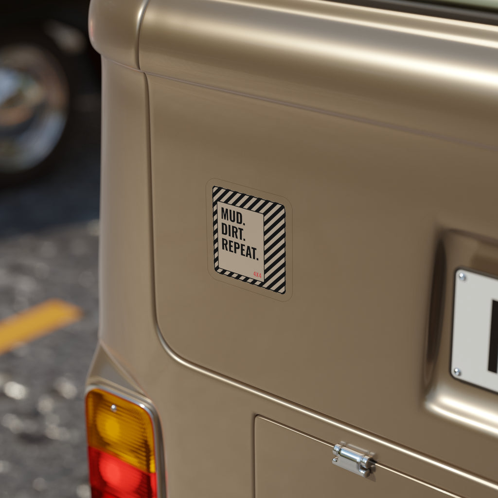Mud. Dirt. Repeat. die-cut sticker with black hazard stripe frame – view 2