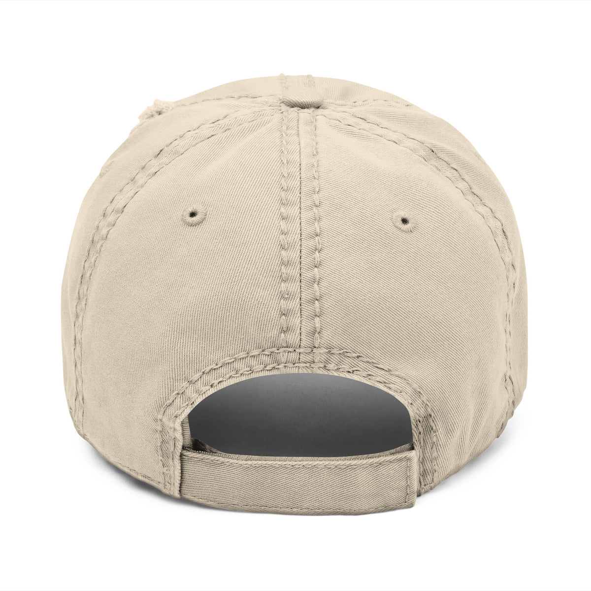 Distressed dad hat with embroidered IN WE TRUST lockup, side-view boxy 4x4 – view 7