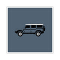 Kiss-cut sticker: Shale Blue boxy 4x4 side profile with a white roof