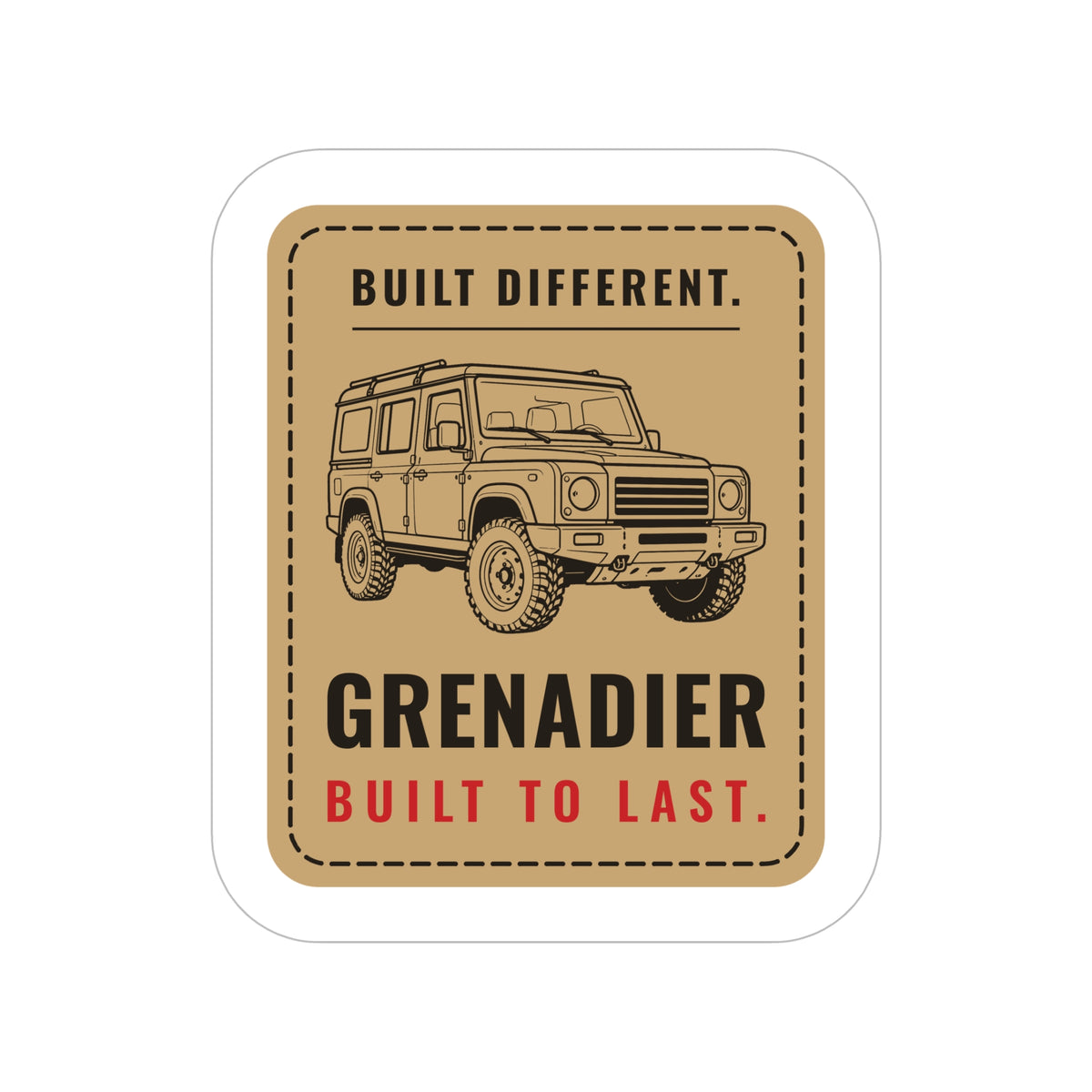 Kraft-paper patch style sticker with GRENADIER and BUILT DIFFERENT – view 3