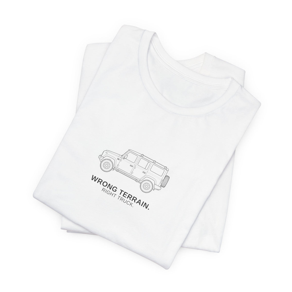 Tee with full-chest boxy 4x4 and WRONG TERRAIN. RIGHT TRUCK. lettering – view 6