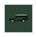 Kiss-cut sticker: Sela Green boxy 4x4 side profile with a white roof