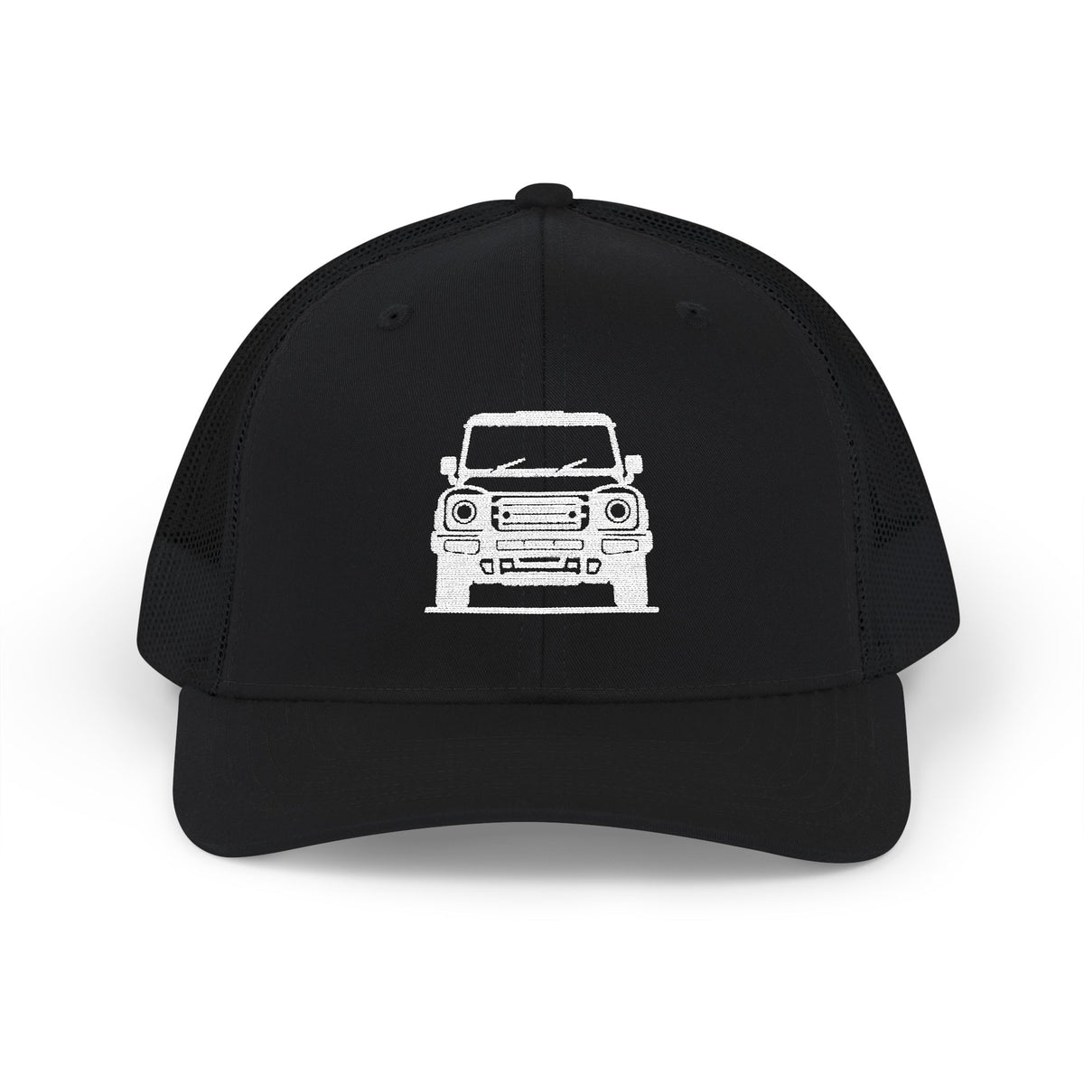 Richardson trucker hat with embroidered front-view boxy 4x4 mark, Black