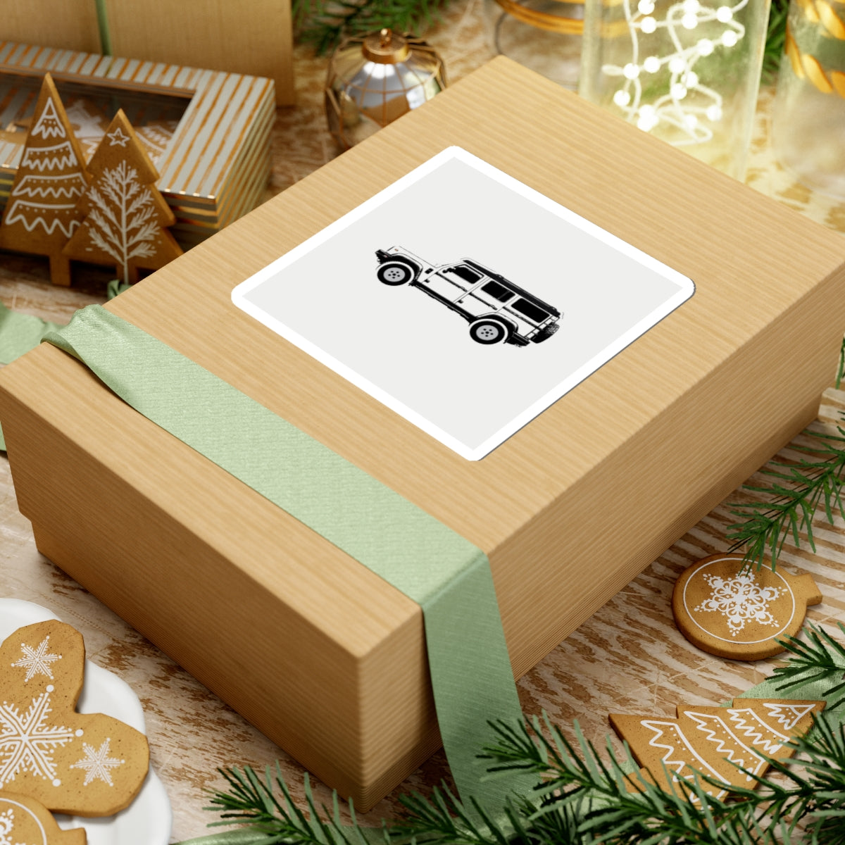 Kiss-cut sticker: Scottish White boxy 4x4 side profile with an inky black roof – view 6