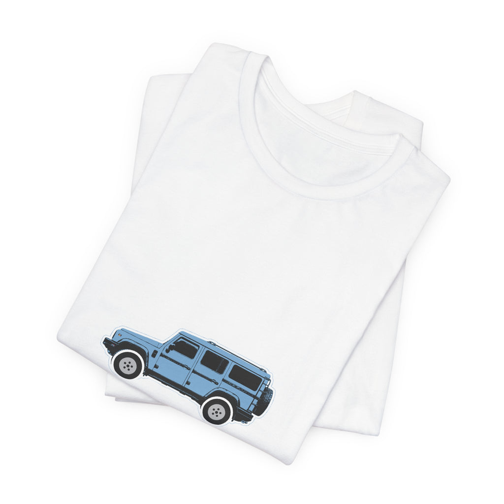 Boxy 4x4 Hambach Side Tee — Eldoret Blue White Field — Where pavement ends.