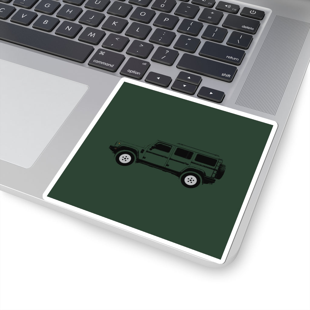 Kiss-cut sticker: Sela Green boxy 4x4 side profile on a solid colour square – view 5
